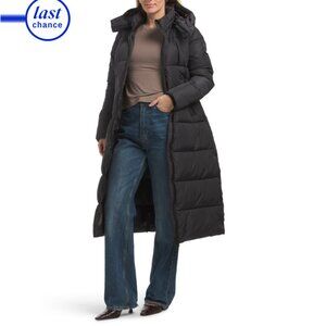 SAVE THE DUCK Blue/black Colette Quilted Long Puffer Jacket
